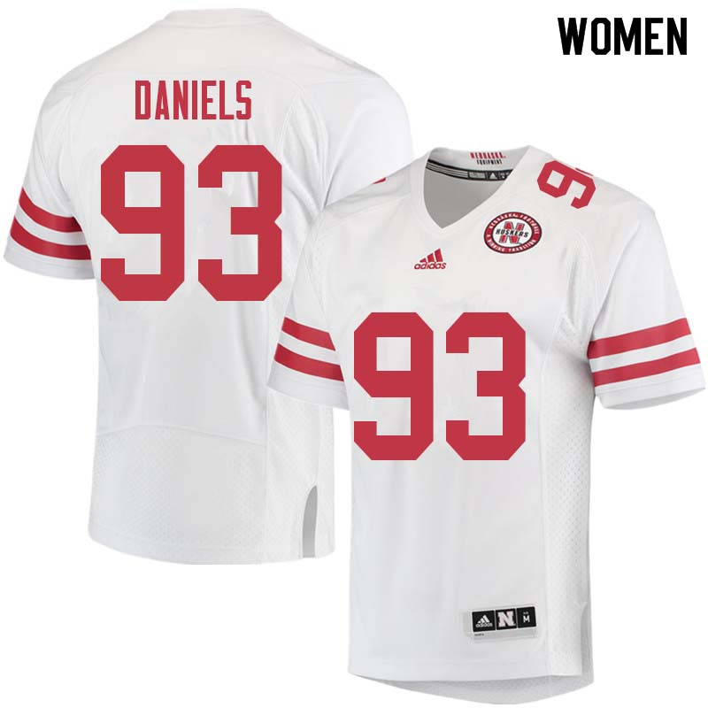 Women #93 Damion Daniels Nebraska Cornhuskers College Football Jerseys Sale-White - Click Image to Close